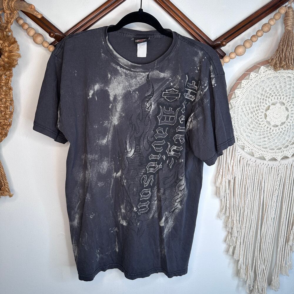 Harley Davidson 2009 Distressed Gray Bleached Graphic T
